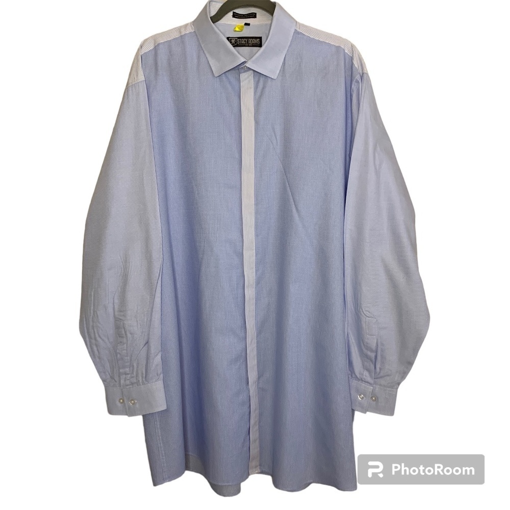 Stacy Adams Shirt Mens 19 36/37 Long Sleeve Button Up Square Cuffs Blue Stripe